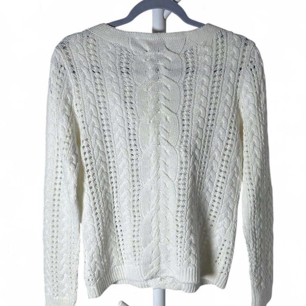 Lauren Ralph Lauren Cable Knit Boat Neck Cotton Sweater Womens M Preppy Yacht - Picture 3 of 4